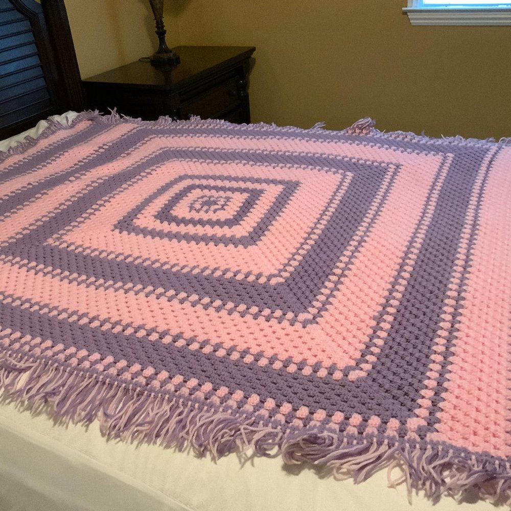 Crochet Blanket Purple Pink  81' X 52"